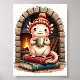 Axolotl Kaffeeabhängiger Kawaii - Gemütliche Lesec Poster