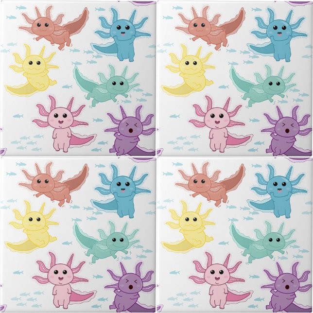 Axolotl Kids Niedlich Salamander Kinder Schlafzimm Fliese (Axolotl Kids Cute Salamander Kids Bedroom Nursery Ceramic Tile)