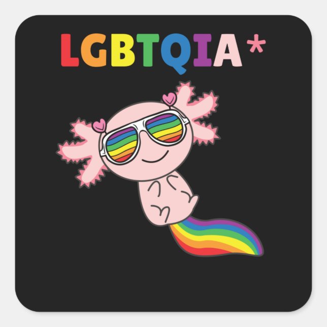 Axolotl - LGBT-Flag mit Regenbogenfarben Quadratischer Aufkleber (Vorderseite)