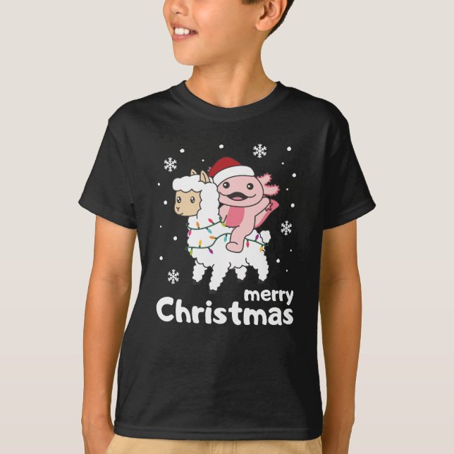 Axolotl Llama Alpaca Frohe Weihnachtstiere T-Shirt (Vorderseite)