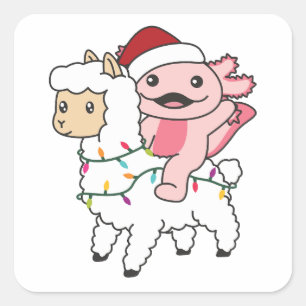 Axolotl Llama Alpaca Weihnachtswintertiere Quadratischer Aufkleber