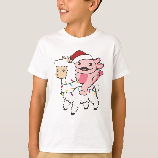 Axolotl Llama Alpaca Weihnachtswintertiere T-Shirt (Vorderseite)
