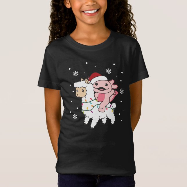 Axolotl Llama Alpaca Weihnachtswintertiere T-Shirt (Vorderseite)