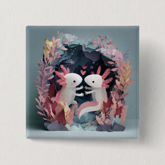 Axolotl love paper cut shadowbox diorama button