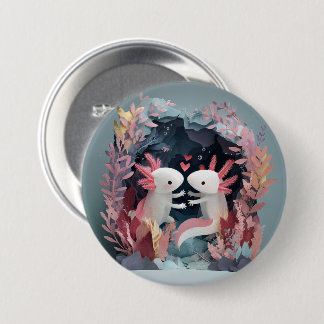 Axolotl love paper cut shadowbox diorama button
