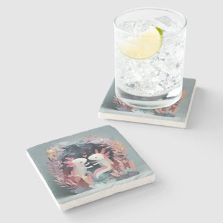 Axolotl love paper cut shadowbox diorama steinuntersetzer