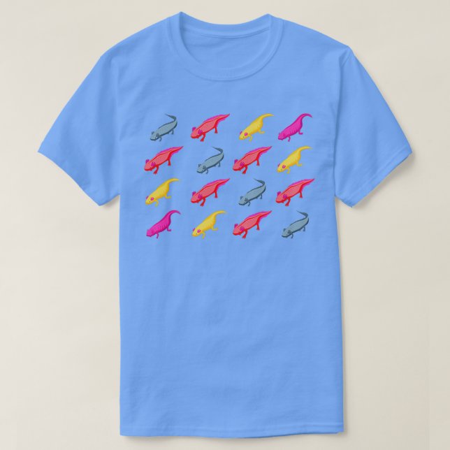 Axolotl mehrfarbige Amphibien T-Shirt (Design vorne)