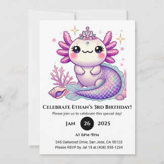 Axolotl Mermaid Princess Birthday Einladung