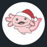 Axolotl Merry Christmas Winter Axolotl Runder Aufkleber<br><div class="desc">Die axolotl bis sanfte Nächte mit Weihnachtsmütze. Hübsche Tiere mit Geschenken und Schnee für den Urlaub. Auch lustig für Weihnachten im Juli. Axolotls sind niedliche Tiere und perfekt zu Weihnachten.</div>