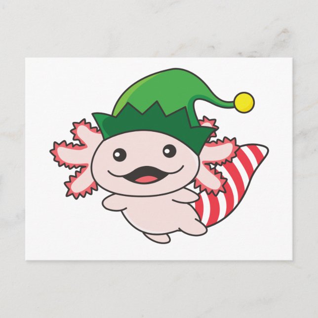 Axolotl Merry Christmas Winter Elf Axolotl Postcar Postkarte (Vorderseite)