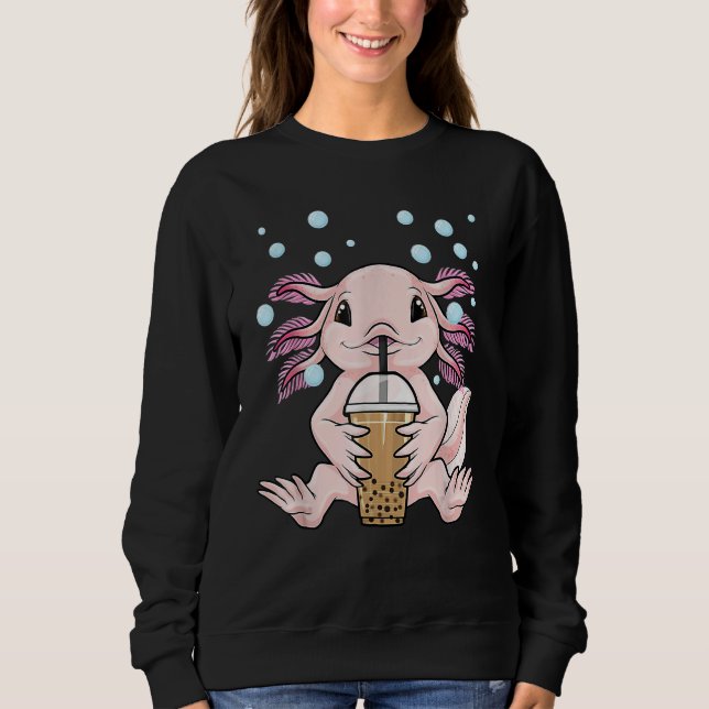 Axolotl Milk Tea Axolotl Drinking Boba Tea Pet Axo Sweatshirt (Vorderseite)