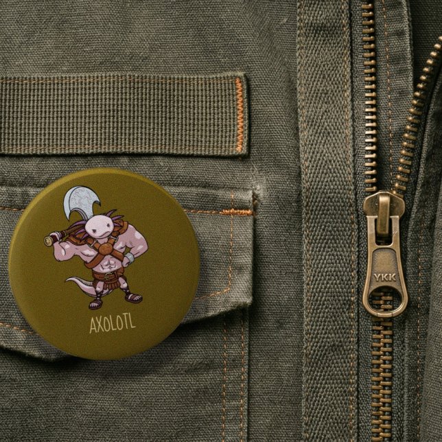 Axolotl mit einer Axt Gladiatorenkrieger Kunstwerk Button (Von Creator hochgeladen)