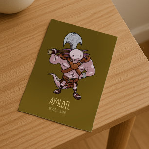 Axolotl mit einer Axt Gladiatorenkrieger Kunstwerk Postkarte