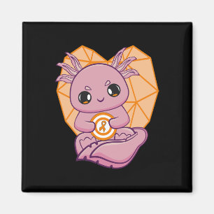 Axolotl mit orangefarbenem Ribbon zur Leukämie Magnet