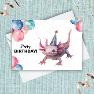 Axolotl Party Hat Wild Watercolor Happy Birthday Karte