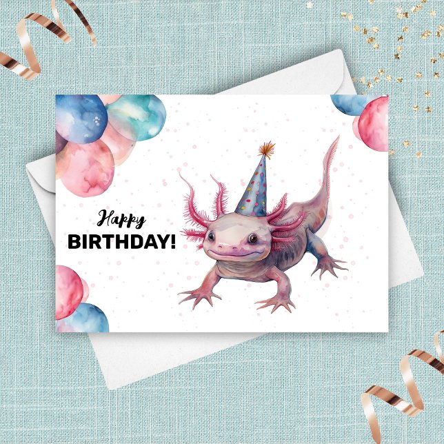Axolotl Party Hat Wild Watercolor Happy Birthday Karte (Von Creator hochgeladen)