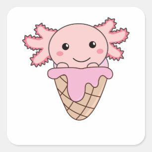 Axolotl Pink Ice Cream Waffel Sweet Animes Quadratischer Aufkleber