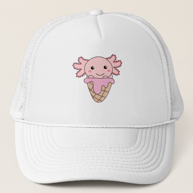 Axolotl Pink Ice Cream Waffel Sweet Animes Truckerkappe (Vorderseite)