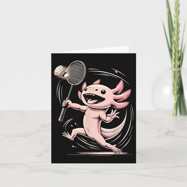 Axolotl Playing Badminton Player Shuttle Sport Karte (Vorderseite)
