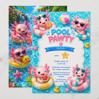 Axolotl-Poolparty-Geburtstagseinladung Einladung