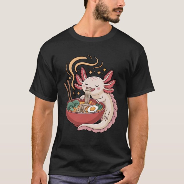 Axolotl Ramen Noodles Kawaii Japanese Anime T-Shirt (Vorderseite)