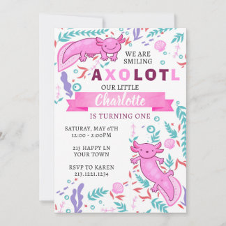 Axolotl Rosa Geburtstagseinladung Einladung