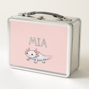 Axolotl Rosa Türkis Personalisiertes Kind Niedlich Metall Brotdose