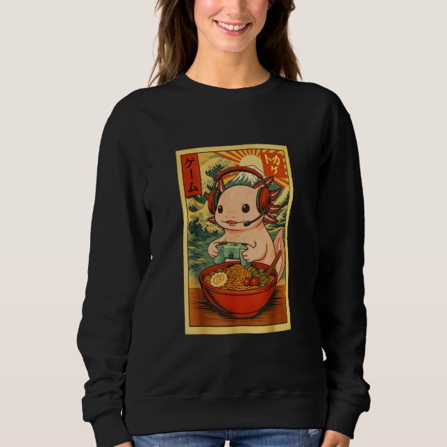 Axolotl Salamander Gaming Ramen Ukiyo-e Great Wave Sweatshirt (Vorderseite)