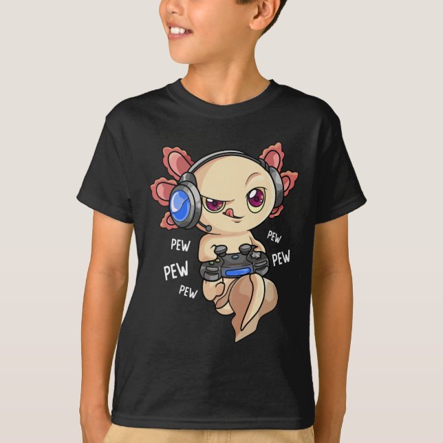 Axolotl Shirt Kids Boys Gamers - Kawaii Videospiel (Vorderseite)