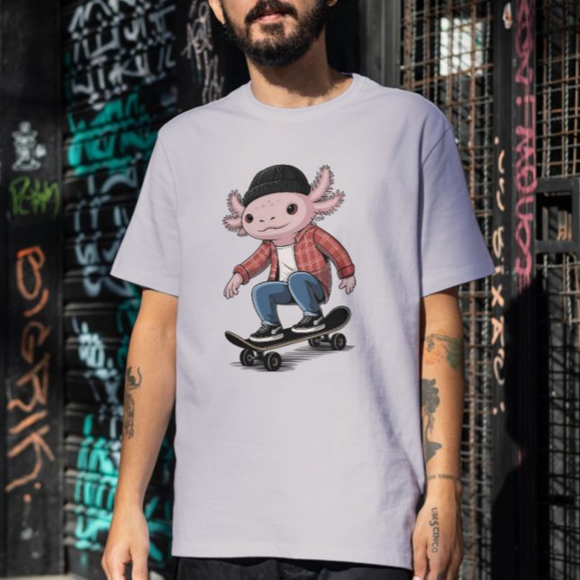 Axolotl Skateboarder Ripper Skater Salamander Lieb T-Shirt (This vintage skateboarding design is great for axolotl lovers, salamander lovers, and skateboarders.)