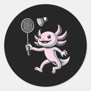 Axolotl spielt Badminton Spieler Shuttle Sport Runder Aufkleber