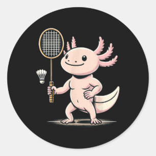 Axolotl spielt Badminton Spieler Shuttle Sport  Runder Aufkleber