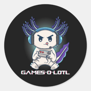 Axolotl spielt Konsolen-Videospiele Gamesolotl Gam Runder Aufkleber