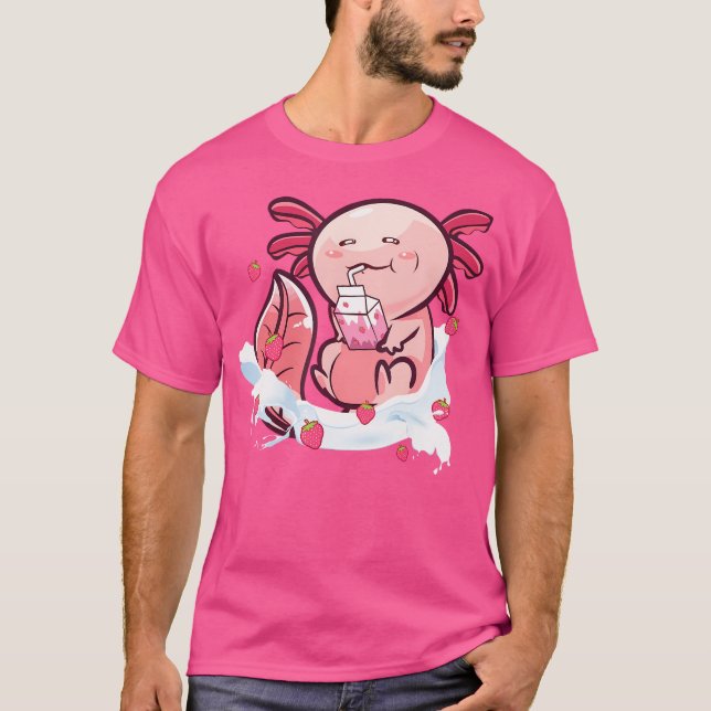 Axolotl Strawberry Milk Funny Amphibien Salamander T-Shirt (Vorderseite)