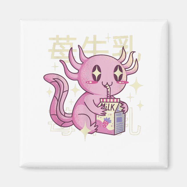 Axolotl Strawberry Milk Japan Style Japanisch Kawa Magnet (Vorne)