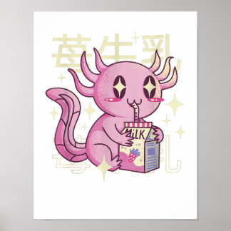Axolotl Strawberry Milk Japan Style Japanisch Kawa Poster