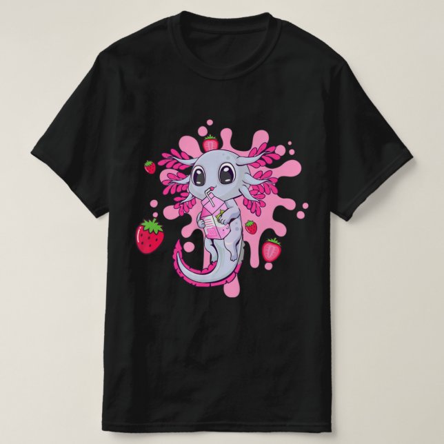 Axolotl Strawberry Milk Niedlich Kawaii Anime Gift T-Shirt (Design vorne)