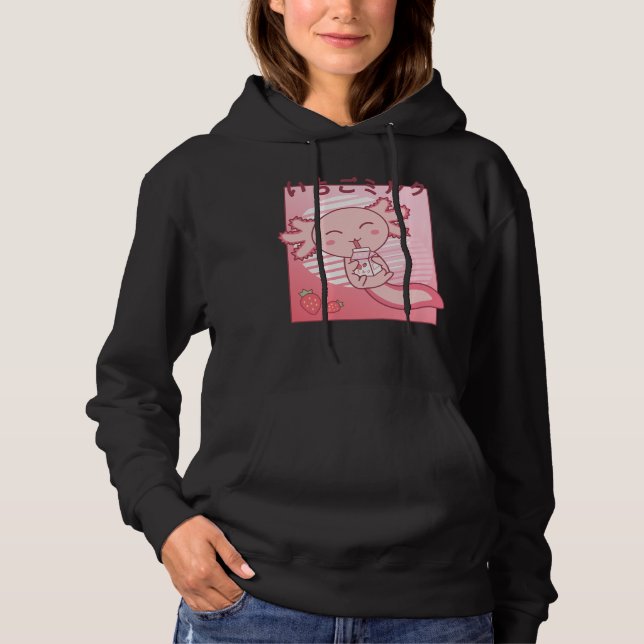 Axolotl Strawberry Milk Retro Kawaii Japan Axolotl Hoodie (Vorderseite)