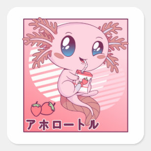 Axolotl Strawberry Milk Retro Kawaii Japan Axolotl Quadratischer Aufkleber