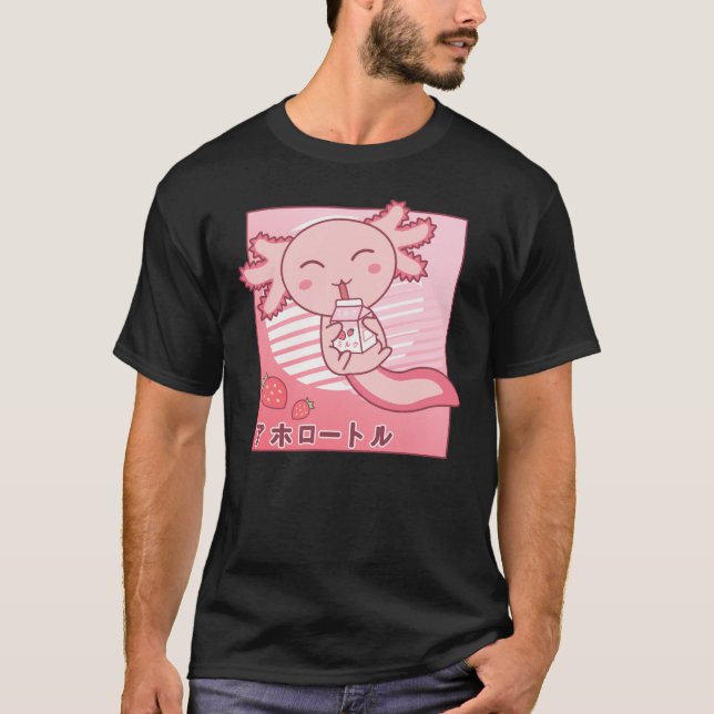 Axolotl Strawberry Milk Retro Kawaii Japan Axolotl T-Shirt (Vorderseite)