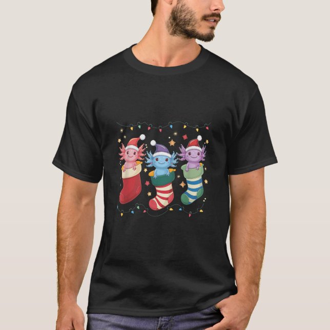 Axolotl Strumpf Weihnachtsmannmütze Weihnachten Ka T-Shirt (Vorderseite)