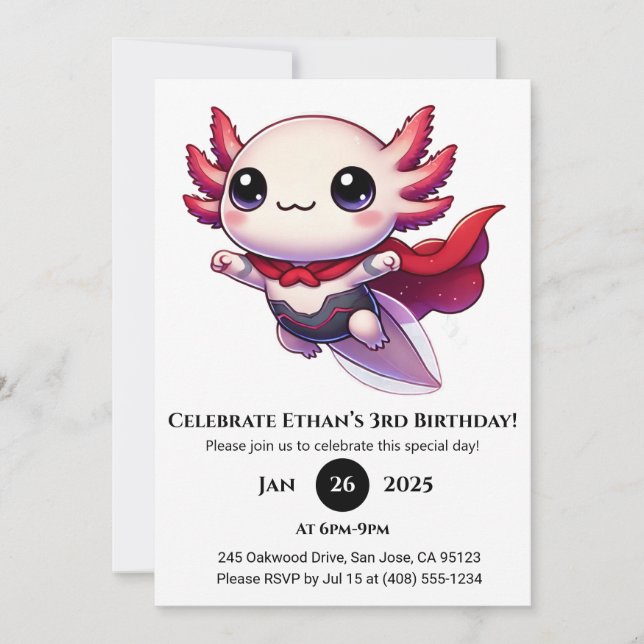 Axolotl-Superheld in Rüstung Geburtstag Einladung (Vorderseite)