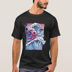 Axolotl Surfing Great Wave Japanischer Art Mashup T-Shirt