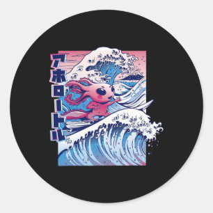 Axolotl-Surfing-Große-Welle-Japanische-Kunst-Mashu Runder Aufkleber