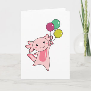 Axolotl Sweet Animal Fliegt mit Balloons hoch Karte