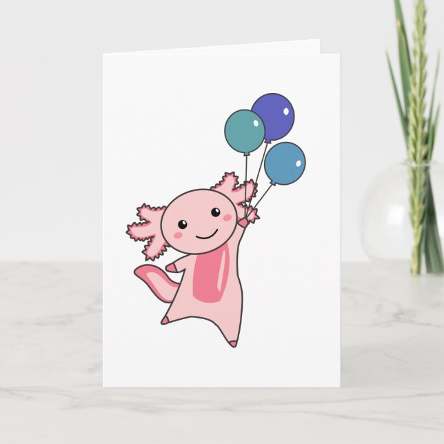 Axolotl Sweet Animal Fliegt mit Balloons hoch Karte (Vorderseite)