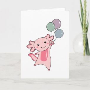 Axolotl Sweet Animal Fliegt mit Balloons hoch Karte
