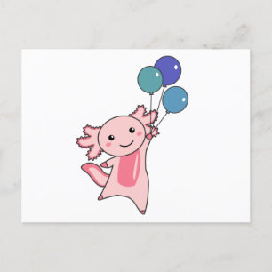 Axolotl Sweet Animal Fliegt mit Balloons hoch Postkarte