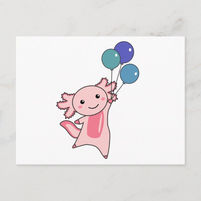 Axolotl Sweet Animal Fliegt mit Balloons hoch Postkarte (Vorderseite)