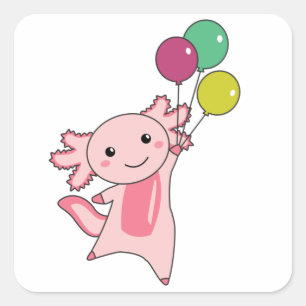Axolotl Sweet Animal Fliegt mit Balloons hoch Quadratischer Aufkleber